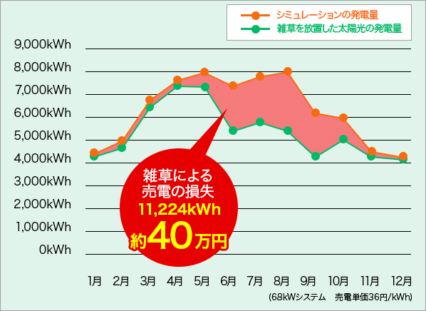 雑草による売電の損失 11,224kWh 約40万円