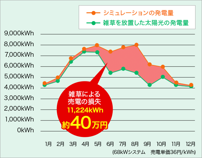 雑草による売電の損失 11,224kWh 約40万円
