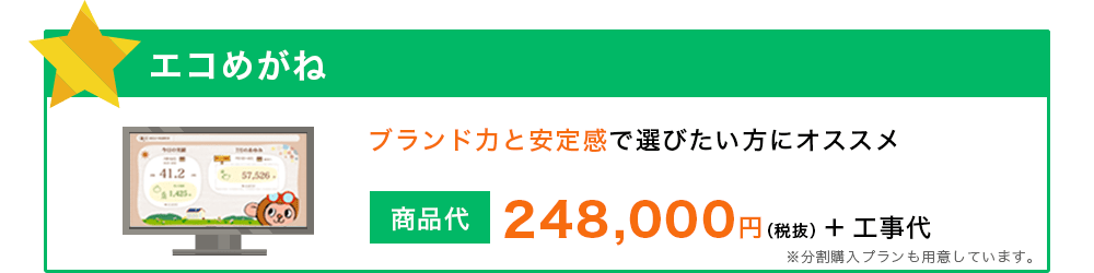 エコめがね ブランド力と安定感で選びたい方にオススメ 248,000円（税抜） ＋ 工事代