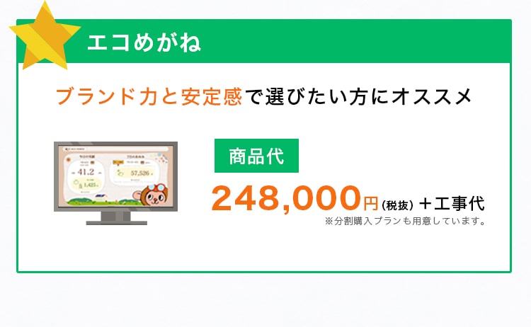 エコめがね ブランド力と安定感で選びたい方にオススメ 248,000円（税抜） ＋ 工事代